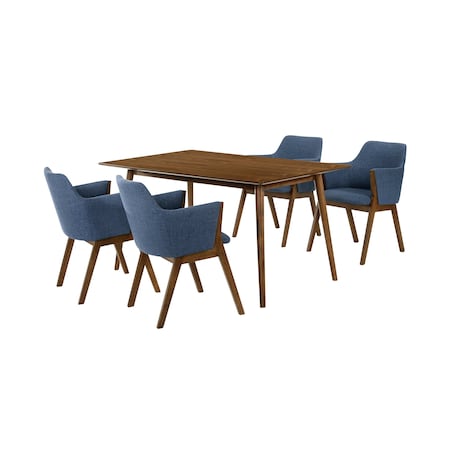 Armen Living Westmont and Renzo Blue and Walnut 5 Piece Dining Set SETWEDI5REWABLU